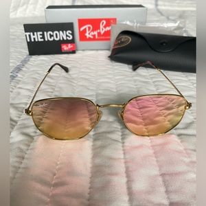 Ray-Ban Hexagonal - Gold Frame Pink Flash Mirrored Lens RB3548N Purple